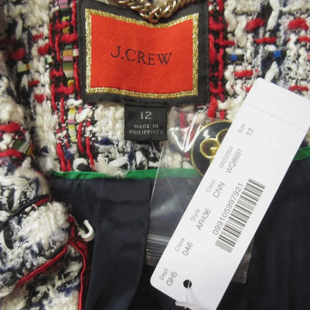 NWT J.Crew Collared Lady Jacket in Cerise Natural Navy Painterly Tweed Blazer 12